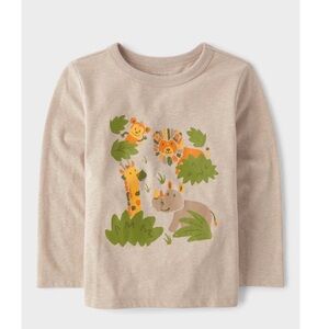 NWT: Toddler Unisex  Animal Graphic Beige Long Sleeve Tee Print- 3T